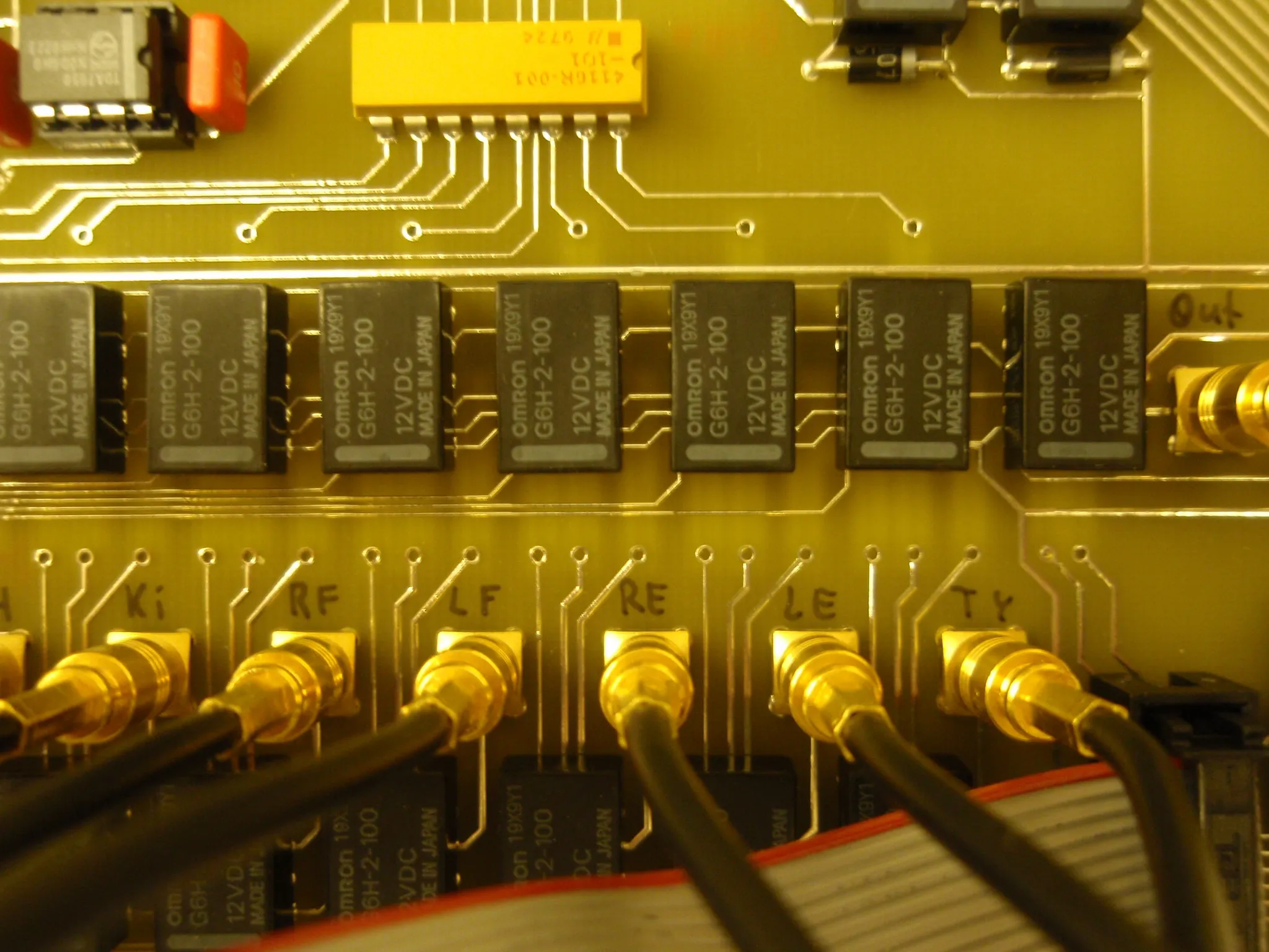 Further along the same row to the socket marked Out, with the electrode sockets beneath labelled Ki, RF, LF, RE, LE and TY